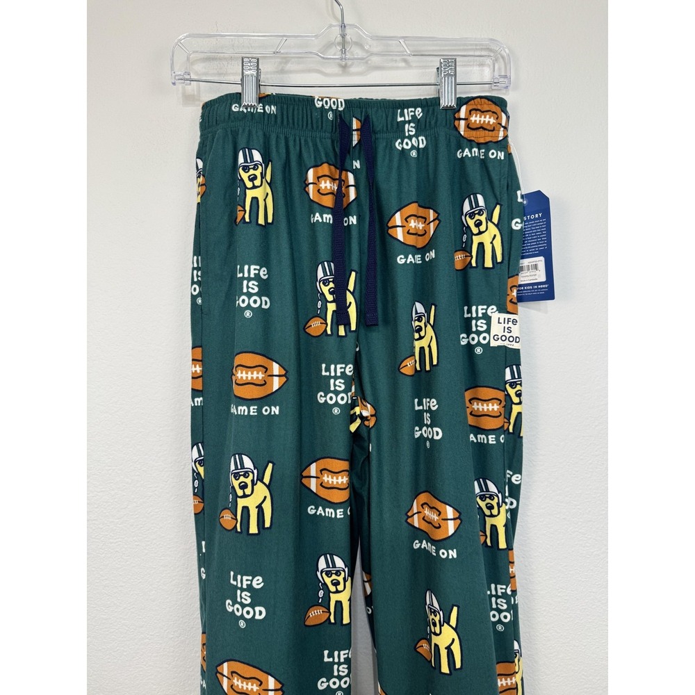 Life Is Good Pajama Pants Mens Small Green Game On Dog Football Lounge Sleepwear - Picture 2 of 14